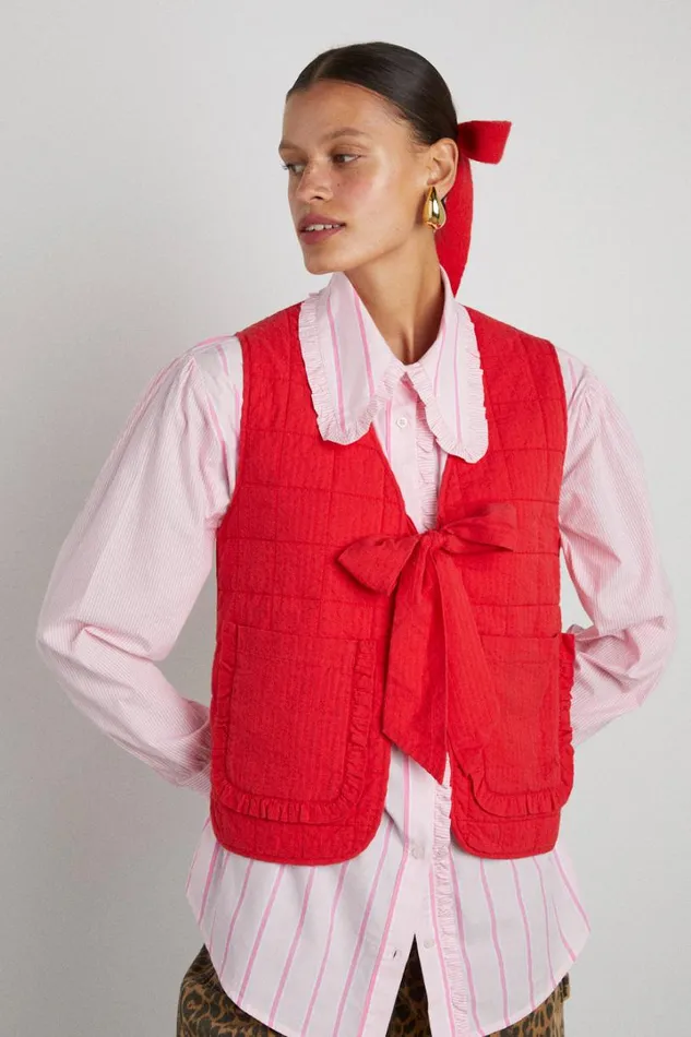 Women Gilets Damson Madder Arte Reversible Tie Gilet 8211 Red Ruffle