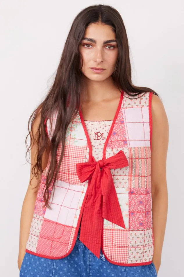 Women Gilets Damson Madder Arte Reversible Tie Gilet 8211 Red Ruffle