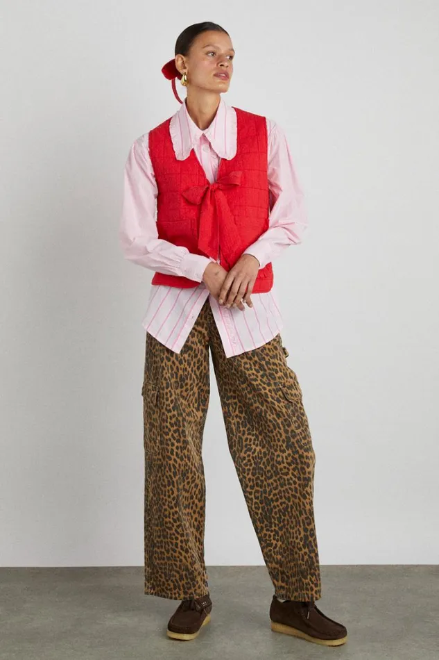 Women Gilets Damson Madder Arte Reversible Tie Gilet 8211 Red Ruffle