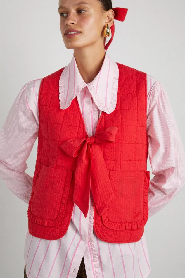 Women Gilets Damson Madder Arte Reversible Tie Gilet 8211 Red Ruffle