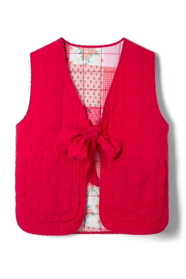 Women Gilets Damson Madder Arte Reversible Tie Gilet 8211 Red Ruffle