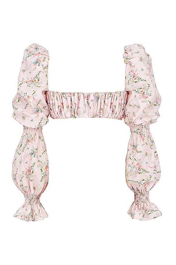 Women Henrietta Pink Floral Shirred Bralette Top House Of CB Tops Women Henrietta Pink Floral Shirred Bralette Top House Of CB Tops