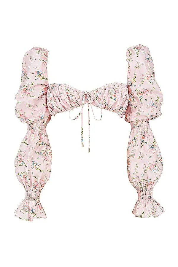 Women Henrietta Pink Floral Shirred Bralette Top House Of CB Tops Women Henrietta Pink Floral Shirred Bralette Top House Of CB Tops