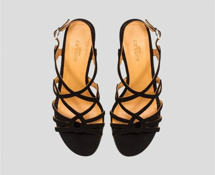 Women High Heel Audley Shoes Medium Heel Leather Sandal Bonita Black