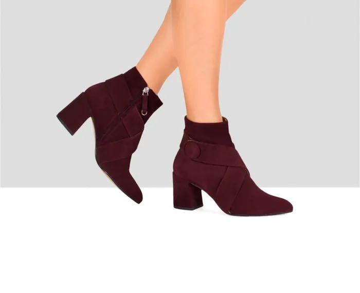 Women High Heel Audley Shoes Mid Heel Leather Booties Estela Purple