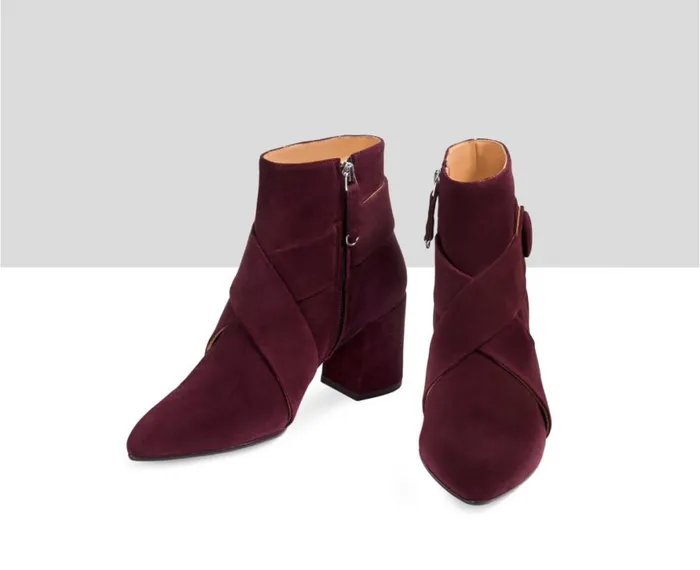Women High Heel Audley Shoes Mid Heel Leather Booties Estela Purple