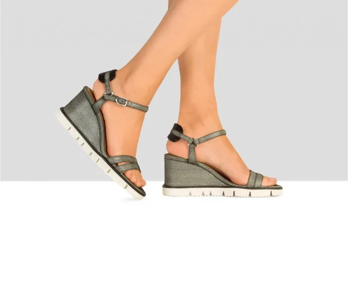 Women High Heel Audley Shoes Wedge Leather Sandal Bionda Print