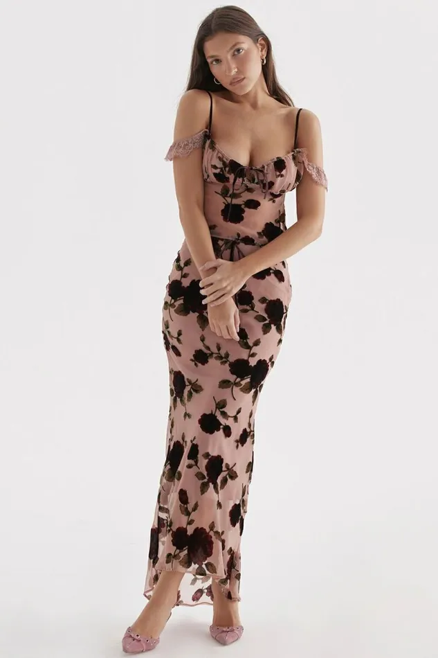 Women Imaan Dusty Pink Devore Maxi Skirt House Of CB Bottoms Women Imaan Dusty Pink Devore Maxi Skirt House Of CB Bottoms