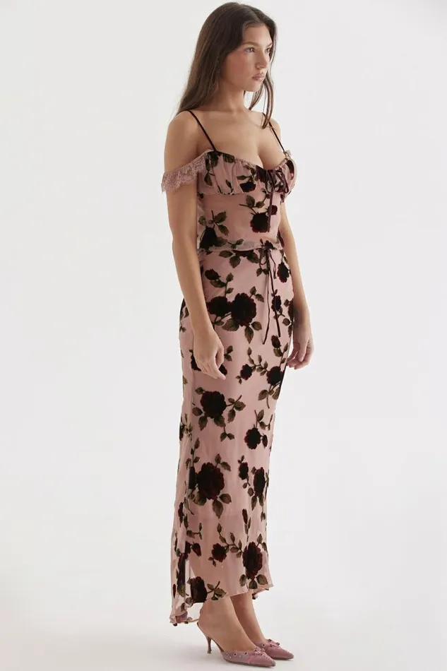 Women Imaan Dusty Pink Devore Maxi Skirt House Of CB Bottoms Women Imaan Dusty Pink Devore Maxi Skirt House Of CB Bottoms