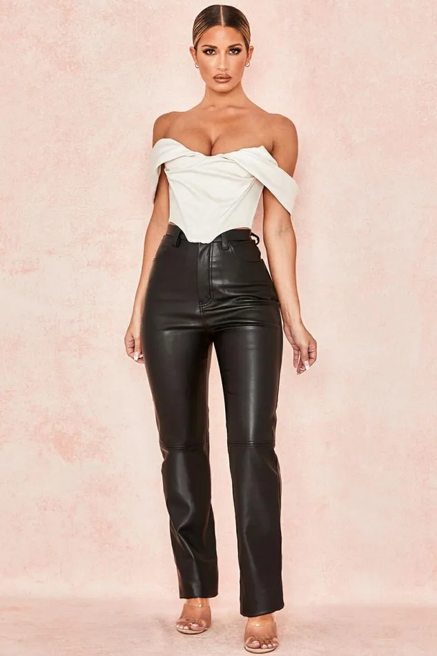 Women Inaya Black Stretch Vegan Leather Trousers House Of CB Bottoms