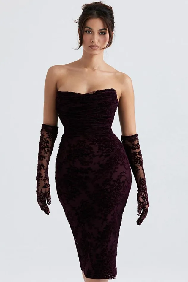 Women Isadora Black Cherry Devore Corset Dress House Of CB Dresses