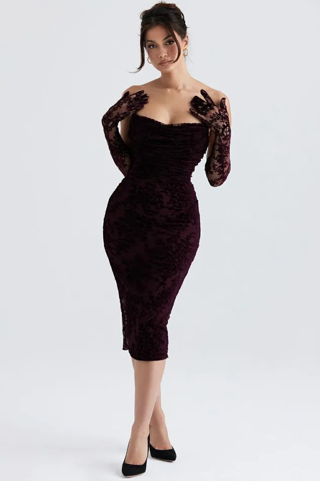 Women Isadora Black Cherry Devore Corset Dress House Of CB Dresses Women Isadora Black Cherry Devore Corset Dress House Of CB Dresses
