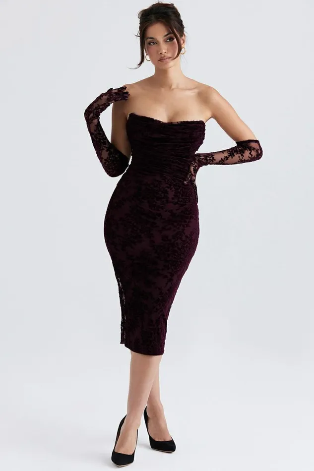 Women Isadora Black Cherry Devore Corset Dress House Of CB Dresses Women Isadora Black Cherry Devore Corset Dress House Of CB Dresses