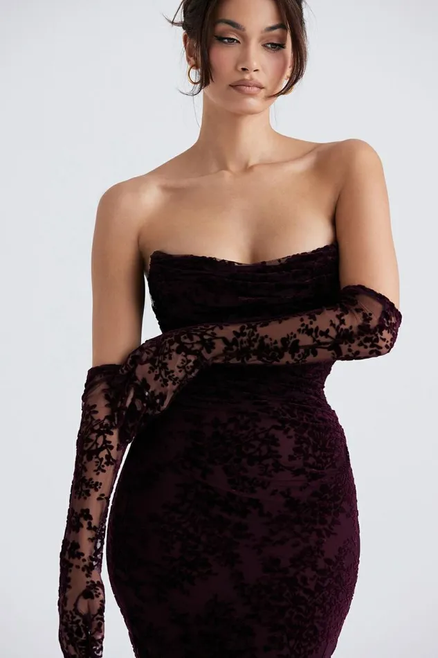 Women Isadora Black Cherry Devore Corset Dress House Of CB Dresses Women Isadora Black Cherry Devore Corset Dress House Of CB Dresses