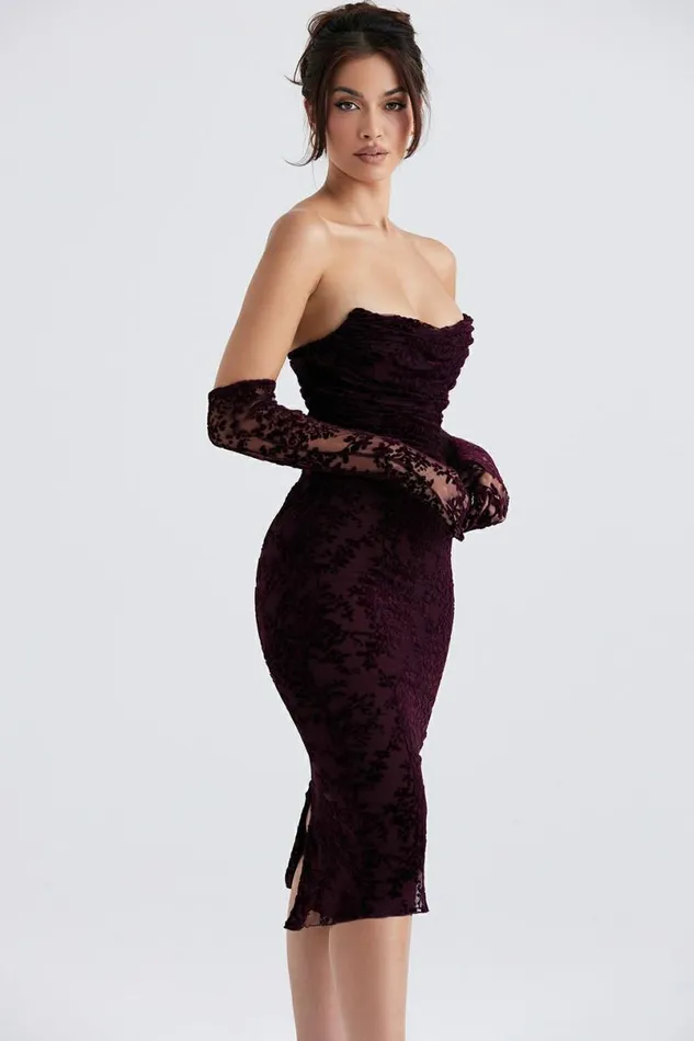 Women Isadora Black Cherry Devore Corset Dress House Of CB Dresses Women Isadora Black Cherry Devore Corset Dress House Of CB Dresses