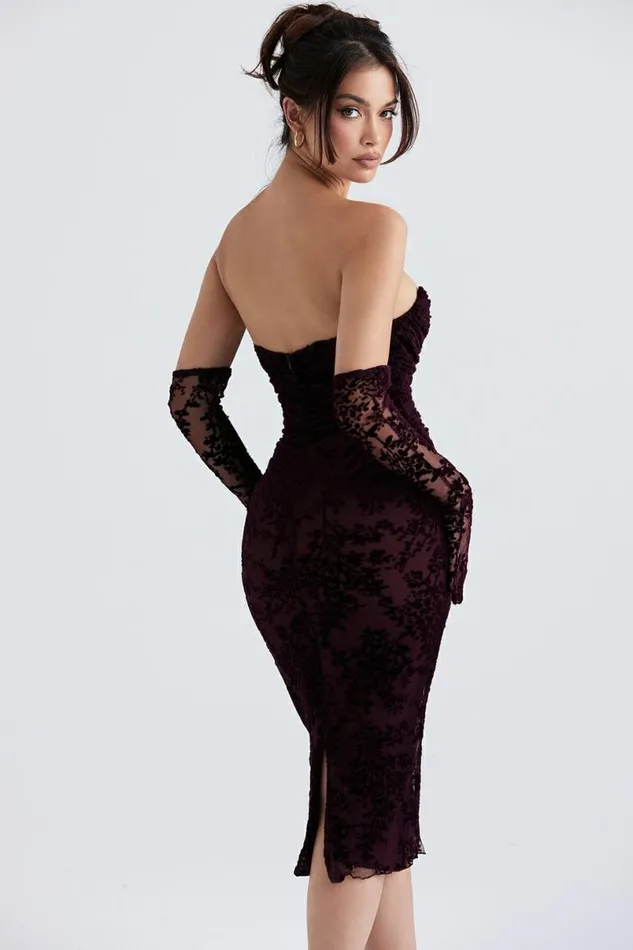 Women Isadora Black Cherry Devore Corset Dress House Of CB Dresses Women Isadora Black Cherry Devore Corset Dress House Of CB Dresses