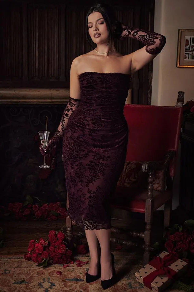 Women Isadora Black Cherry Devore Corset Dress House Of CB Dresses Women Isadora Black Cherry Devore Corset Dress House Of CB Dresses