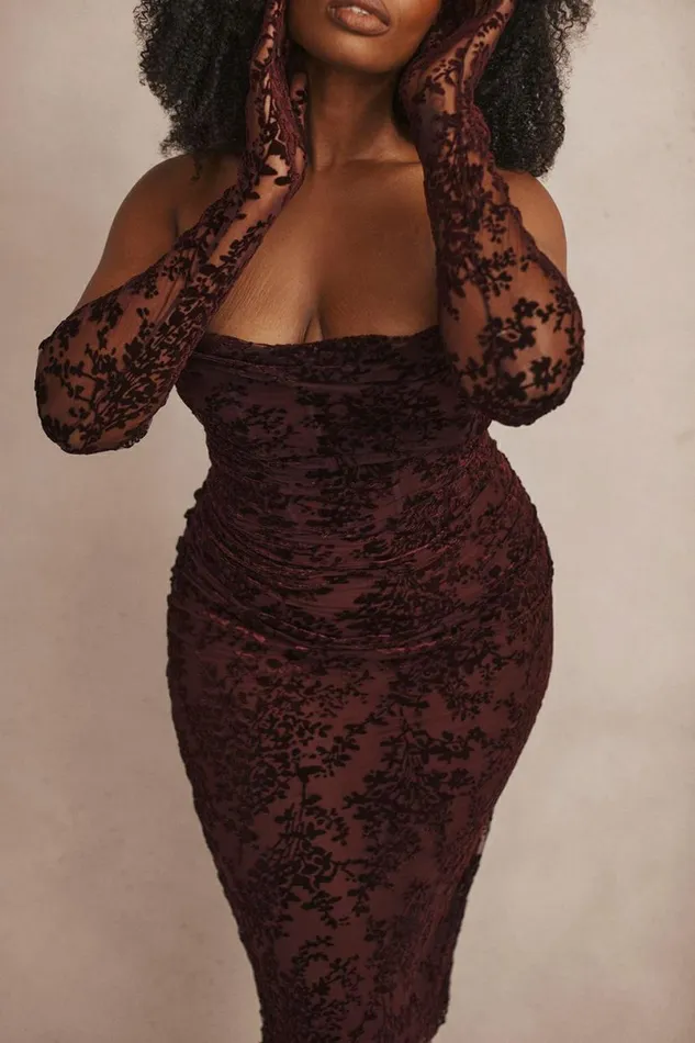 Women Isadora Black Cherry Devore Corset Dress House Of CB Dresses Women Isadora Black Cherry Devore Corset Dress House Of CB Dresses