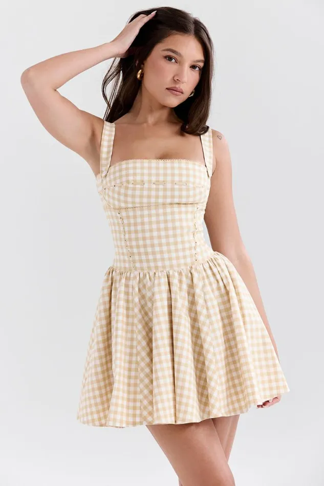 Women Isadora Gingerbread Gingham Mini Dress House Of CB Dresses
