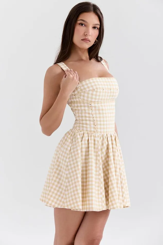 Women Isadora Gingerbread Gingham Mini Dress House Of CB Dresses