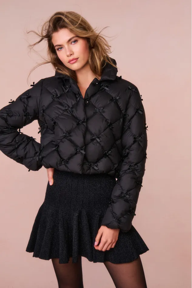 Women Jackets and Coats LoveShackFancy Kasey Quilted BowEmbellished Jacket Black
