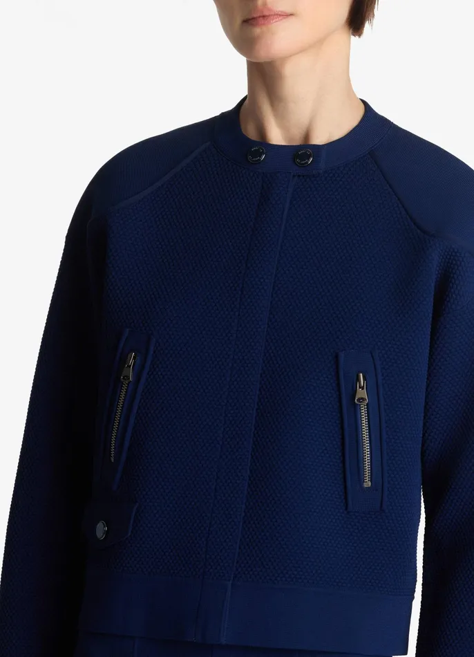 Women Jackets and Coats St John Double Face Pebble Knit Jacket Ecru Women Jackets and Coats St John Double Face Pebble Knit Jacket Ecru