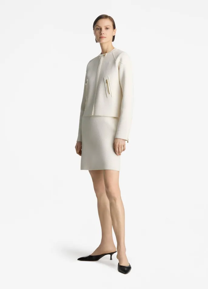 Women Jackets and Coats St John Double Face Pebble Knit Jacket Ecru Women Jackets and Coats St John Double Face Pebble Knit Jacket Ecru