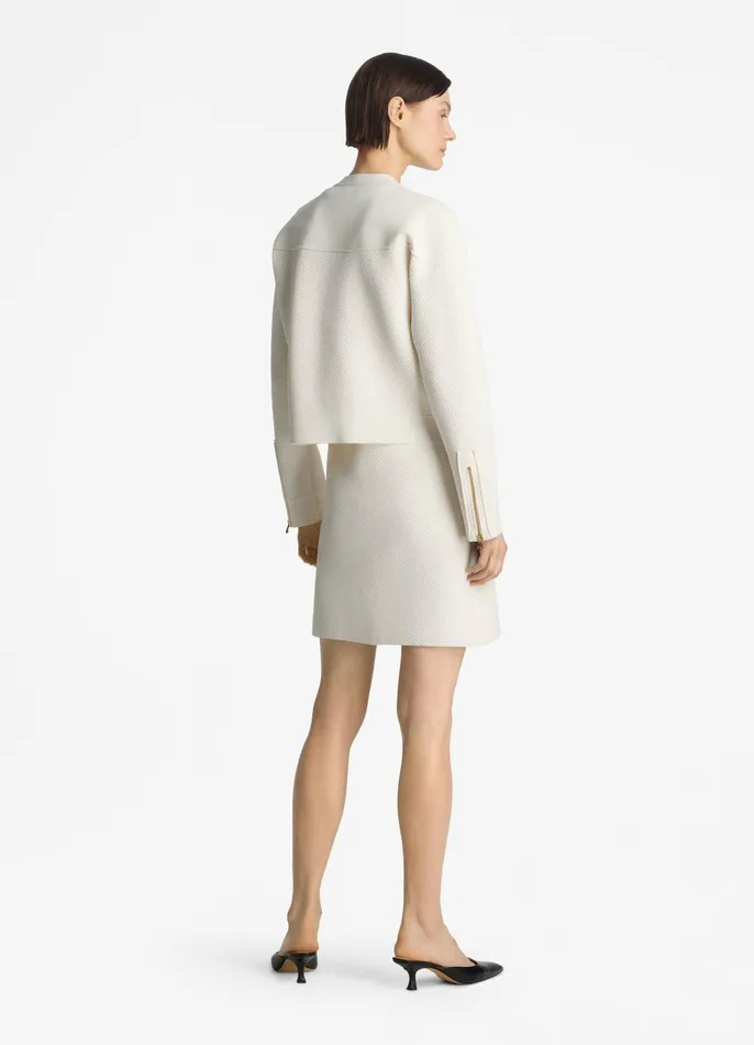 Women Jackets and Coats St John Double Face Pebble Knit Jacket Ecru Women Jackets and Coats St John Double Face Pebble Knit Jacket Ecru