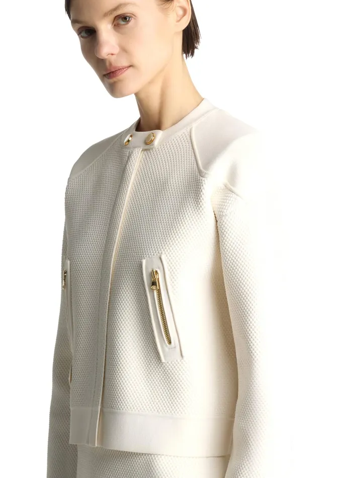 Women Jackets and Coats St John Double Face Pebble Knit Jacket Ecru Women Jackets and Coats St John Double Face Pebble Knit Jacket Ecru