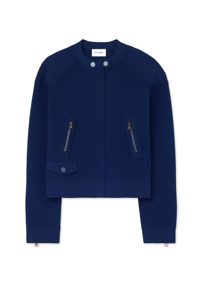 Women Jackets and Coats St John Double Face Pebble Knit Jacket Ecru Women Jackets and Coats St John Double Face Pebble Knit Jacket Ecru