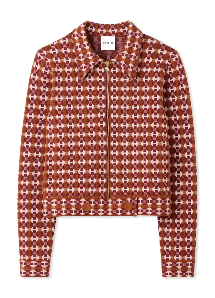 Women Jackets and Coats St John Geo Jacquard Jacket Cranberrybrick Multi