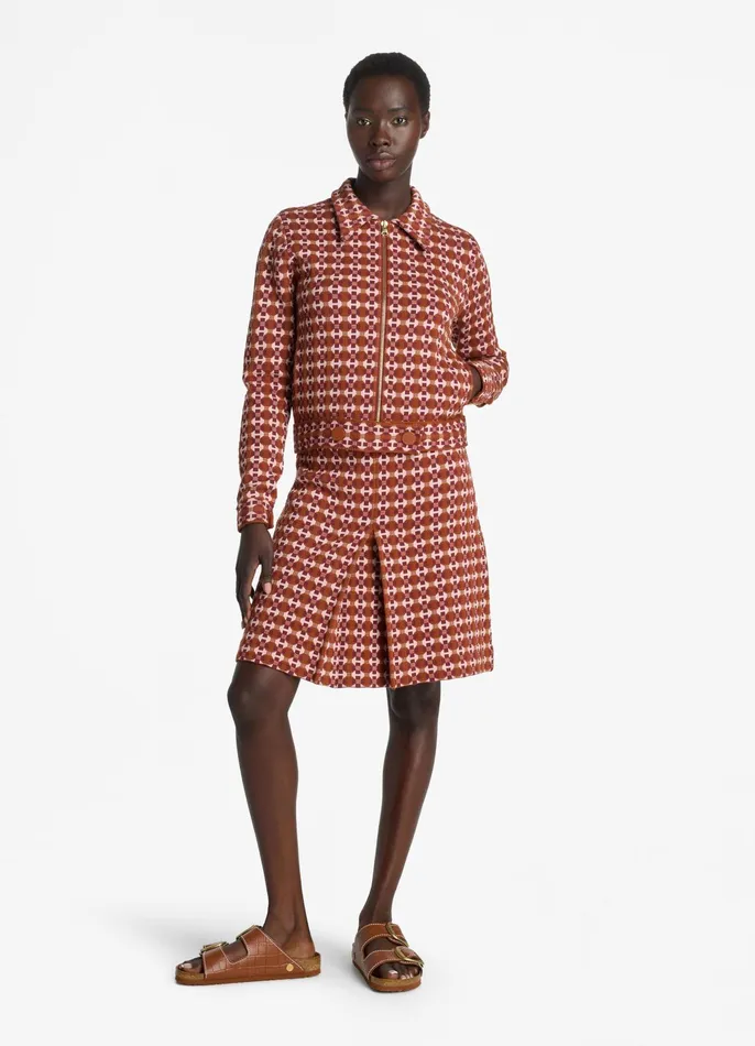 Women Jackets and Coats St John Geo Jacquard Jacket Cranberrybrick Multi Women Jackets and Coats St John Geo Jacquard Jacket Cranberrybrick Multi