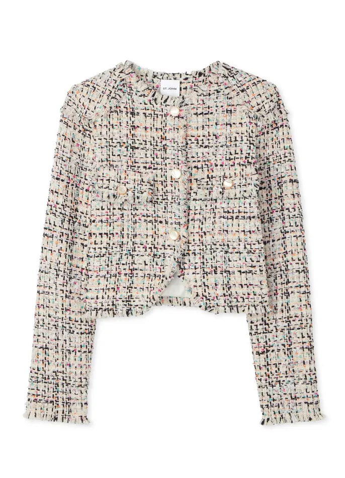 Women Jackets and Coats St John Multicolor Eyelash Tweed Jacket Ecru Multi