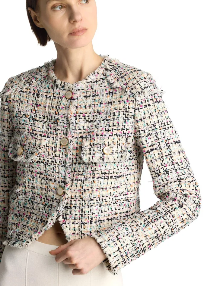 Women Jackets and Coats St John Multicolor Eyelash Tweed Jacket Ecru Multi Women Jackets and Coats St John Multicolor Eyelash Tweed Jacket Ecru Multi