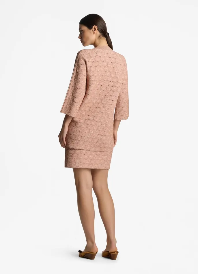 Women Jackets and Coats St John Pointelle Knit Zip Jacket Light Blossomcopper Lurex Multi