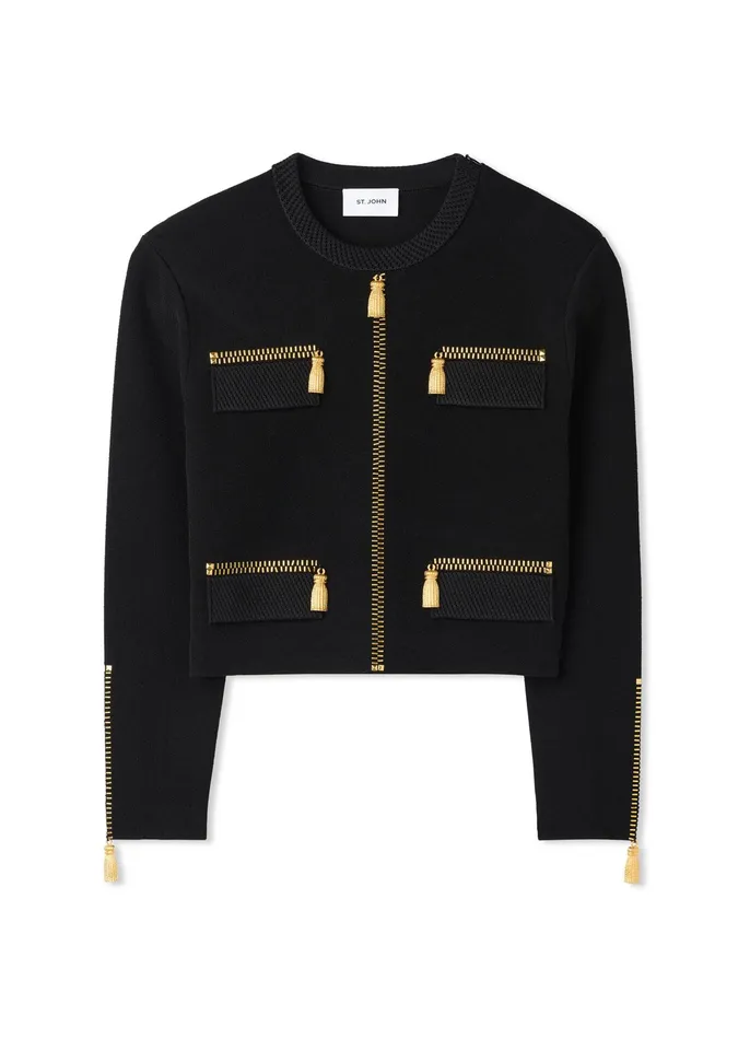 Women Jackets and Coats St John SJ Signature Trompe L039Oeil Jacket Black