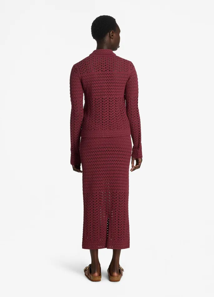 Women Jackets and Coats St John Stretch Crochet Stitch Cardigan Cranberry Women Jackets and Coats St John Stretch Crochet Stitch Cardigan Cranberry