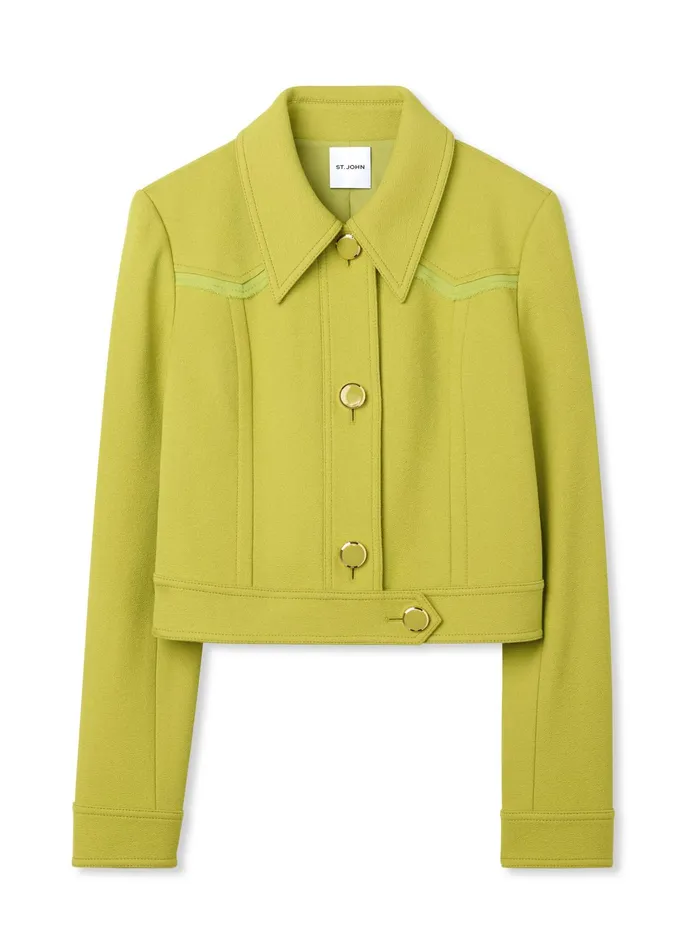 Women Jackets and Coats St John Tailored Wool Blend Jacket Chartreuse