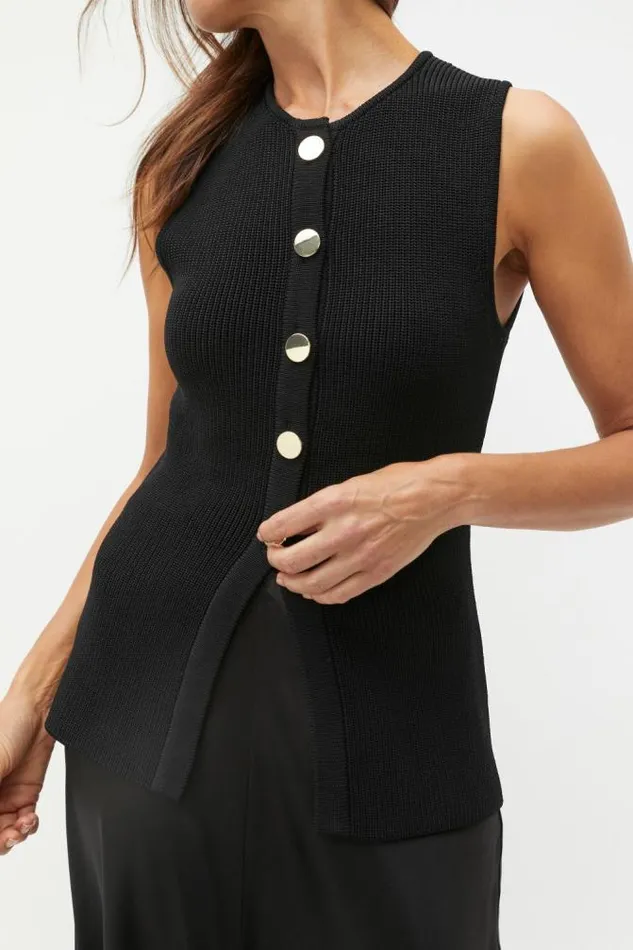 Women Jackets and Vests Seed Heritage Crepe Rib Button Down Vest Black