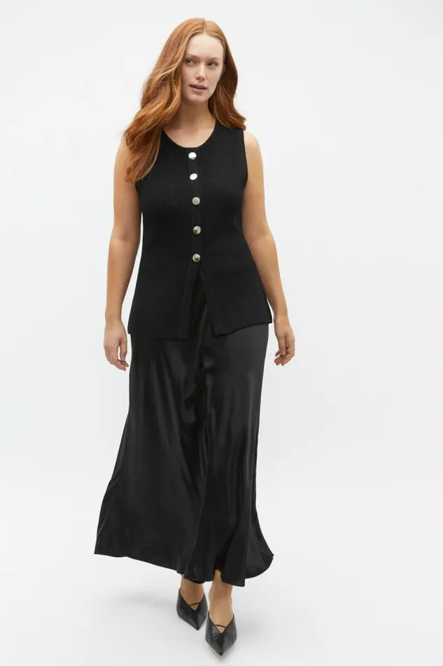 Women Jackets and Vests Seed Heritage Crepe Rib Button Down Vest Black