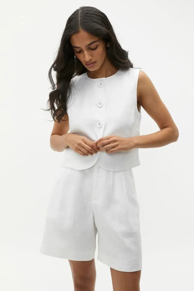 Women Jackets and Vests Seed Heritage Linen Button Down Shell Top Whisper White