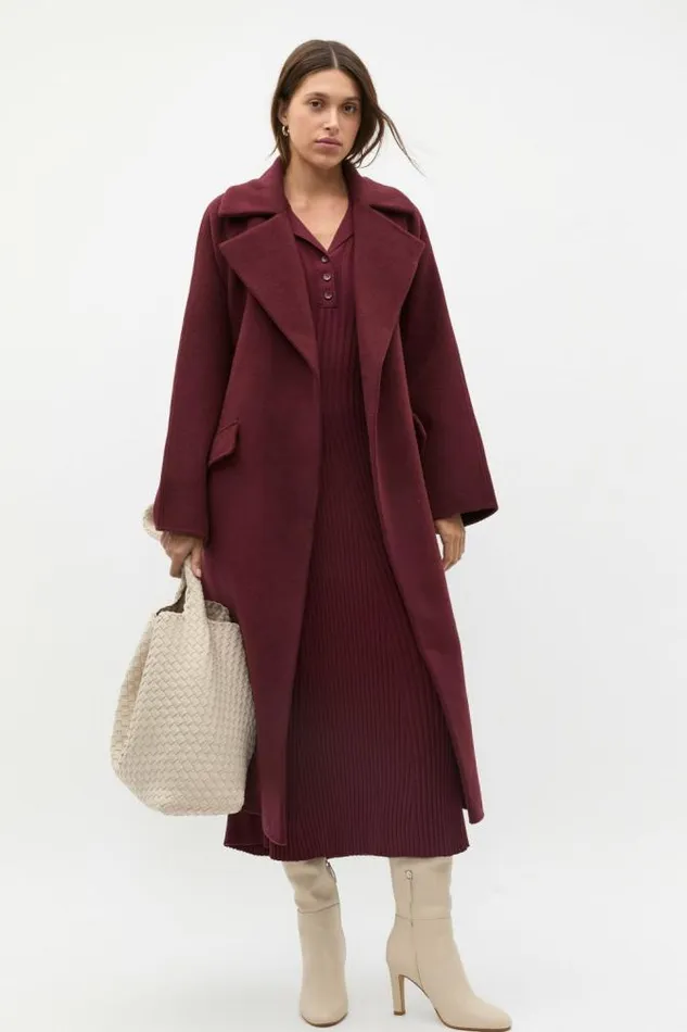 Women Jackets and Vests Seed Heritage Wool Blend Lapel Coat Plum Red