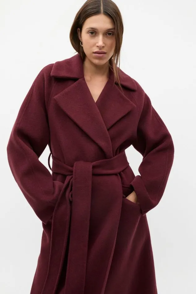 Women Jackets and Vests Seed Heritage Wool Blend Lapel Coat Plum Red