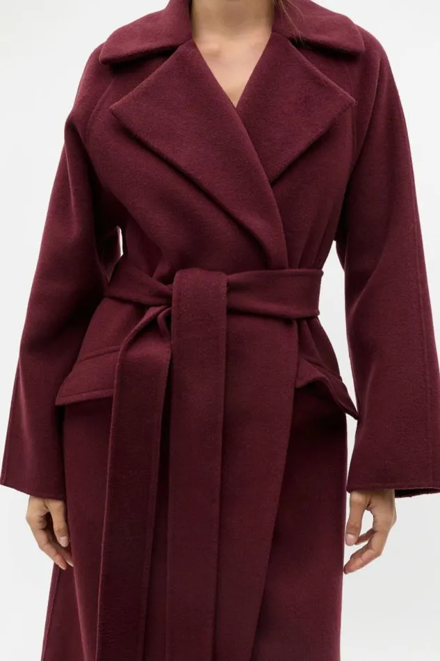 Women Jackets and Vests Seed Heritage Wool Blend Lapel Coat Plum Red