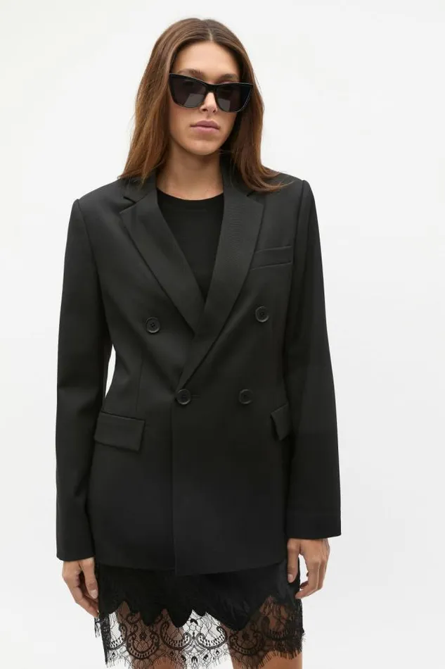 Women Jackets and Vests Seed Heritage Wool Blend Waisted Blazer Black