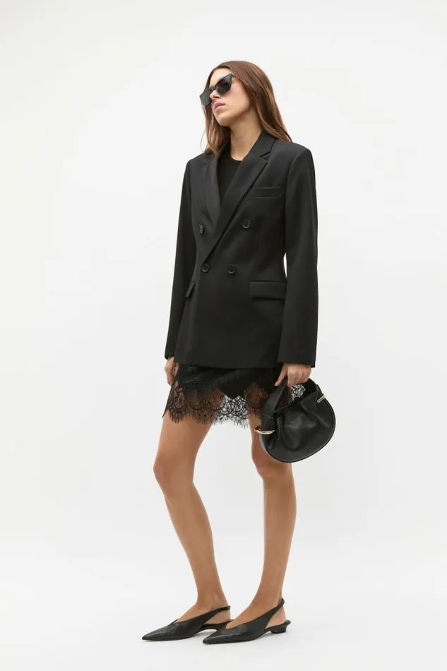 Women Jackets and Vests Seed Heritage Wool Blend Waisted Blazer Black