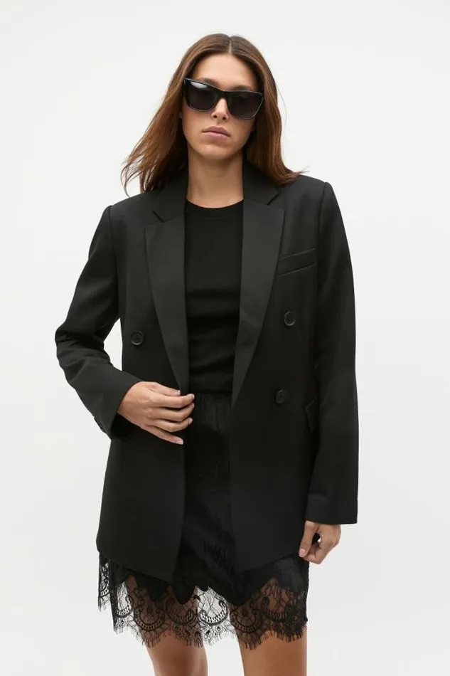 Women Jackets and Vests Seed Heritage Wool Blend Waisted Blazer Black