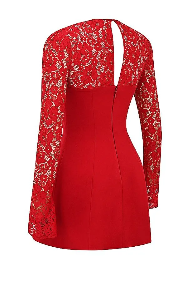 Women Jennica Red Rose Satin And Lace Mini Dress House Of CB Dresses