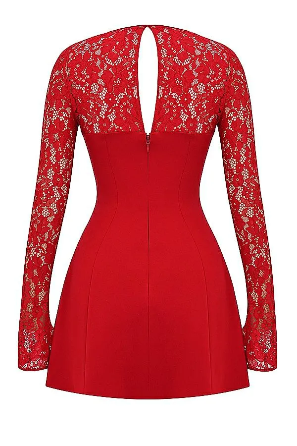 Women Jennica Red Rose Satin And Lace Mini Dress House Of CB Dresses