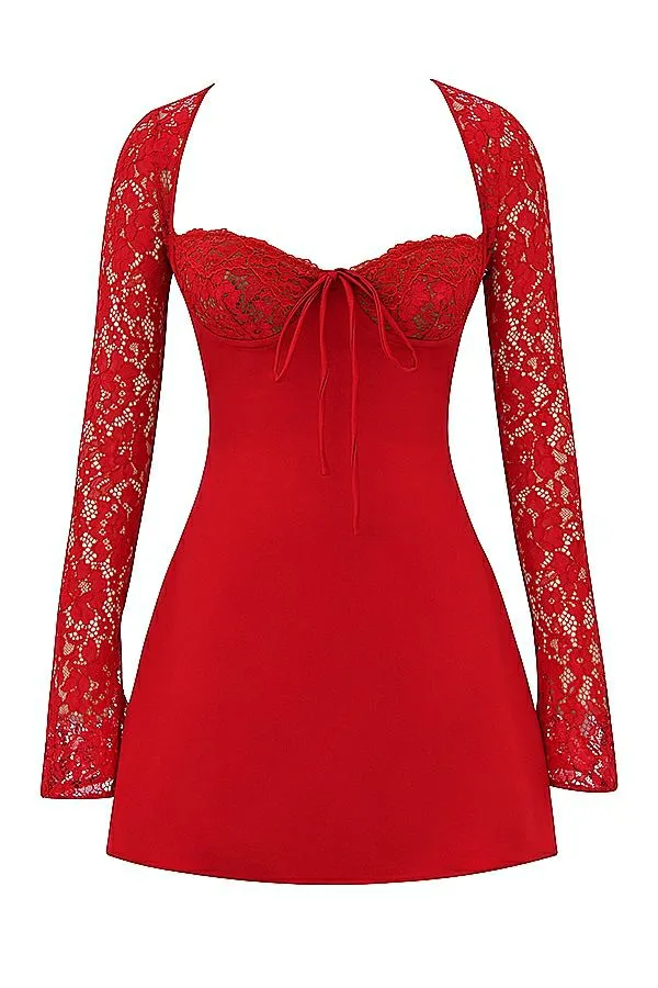 Women Jennica Red Rose Satin And Lace Mini Dress House Of CB Dresses